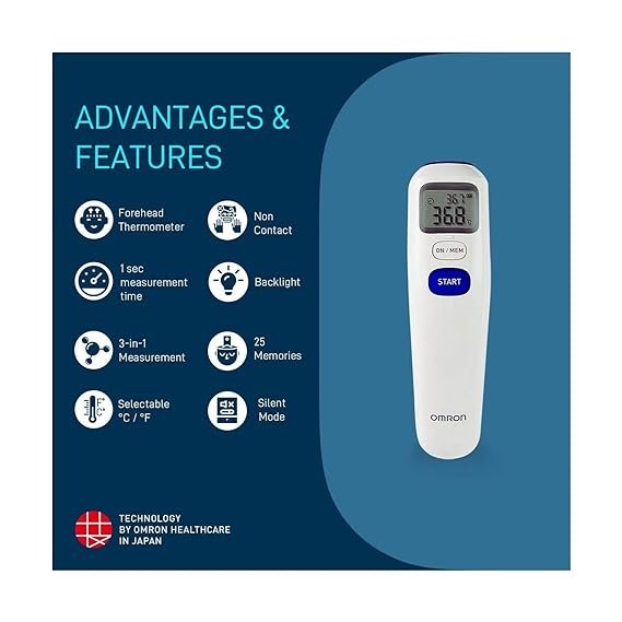thumbnail image 2 of Omron MC-720 Forehead Thermometer - Fast & Accurate Non-Contact Temperature Reading For All Ages 2 of 4
