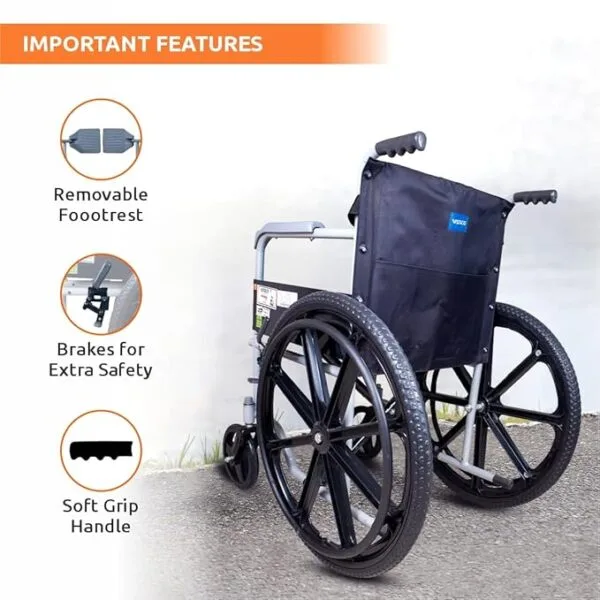 Vissco 9985 Rodeo Veer Mag Wheel Wheelchair with Fixed Handle