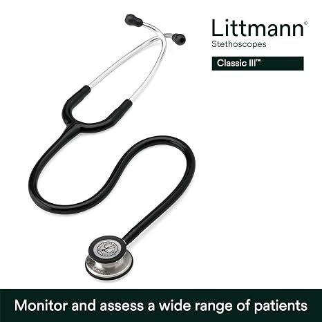 3M Littmann 5620 Classic III Monitoring Stethoscope, Black Tube, 27 inch